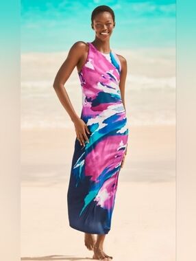 Tommy Bahama Jasmina Blooming Veranda Maxi Dress UPF 30 Size Large EUC